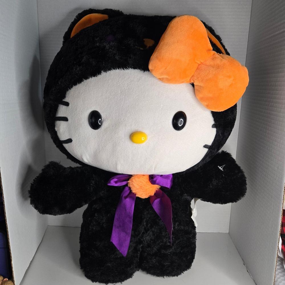 Hello Kitty Halloween Greeter Sanrio 2019 18" Black Orange Purple Cat Plush Big